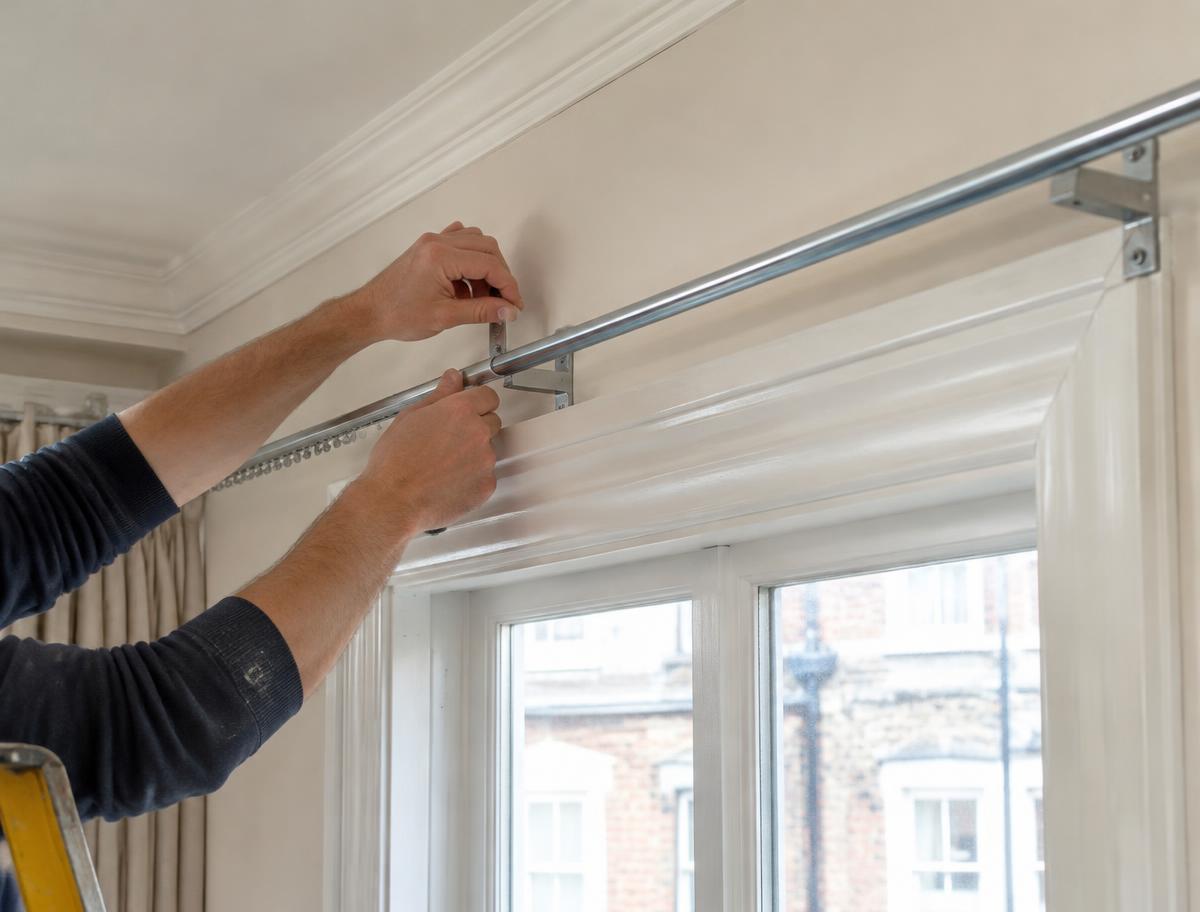 Curtain pole being fitted above a window